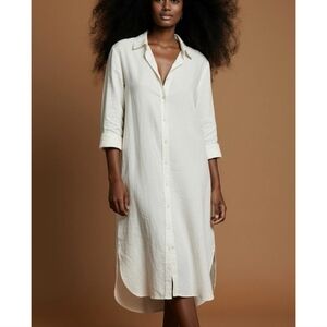 Zara 100% Linens Shirt Dress Elegant Cream Button-Down Shirt Dress